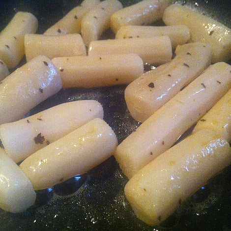salsify root being cooked